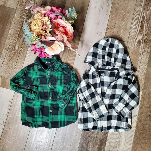 Carter's & Wonder Nation Plaid and Checkered Flannel Toddler Boy Bundle 2 Pc EUC - Picture 1 of 15